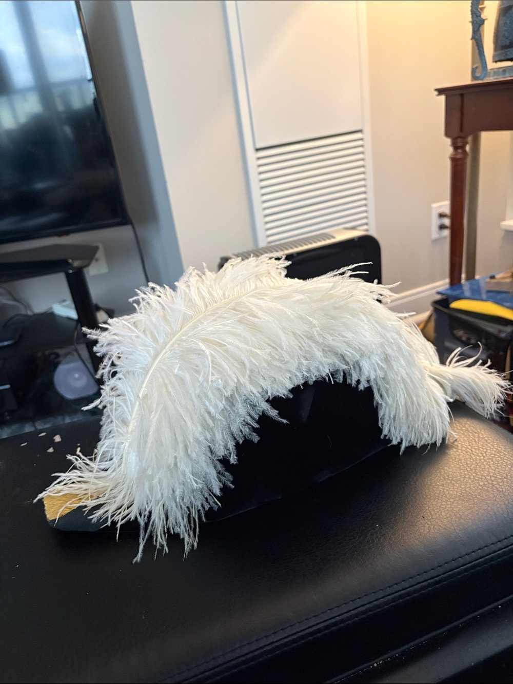 Vintage Bicorn Dress Hat With White Ostrich Feather Plume. Ceremonial Dress Hat